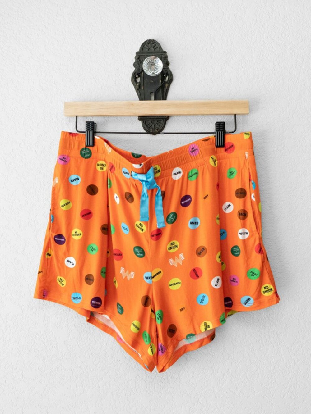 Whataburger Shorts Womens L Orange Multicolor Drawstring Lounge Pajama Novelty
